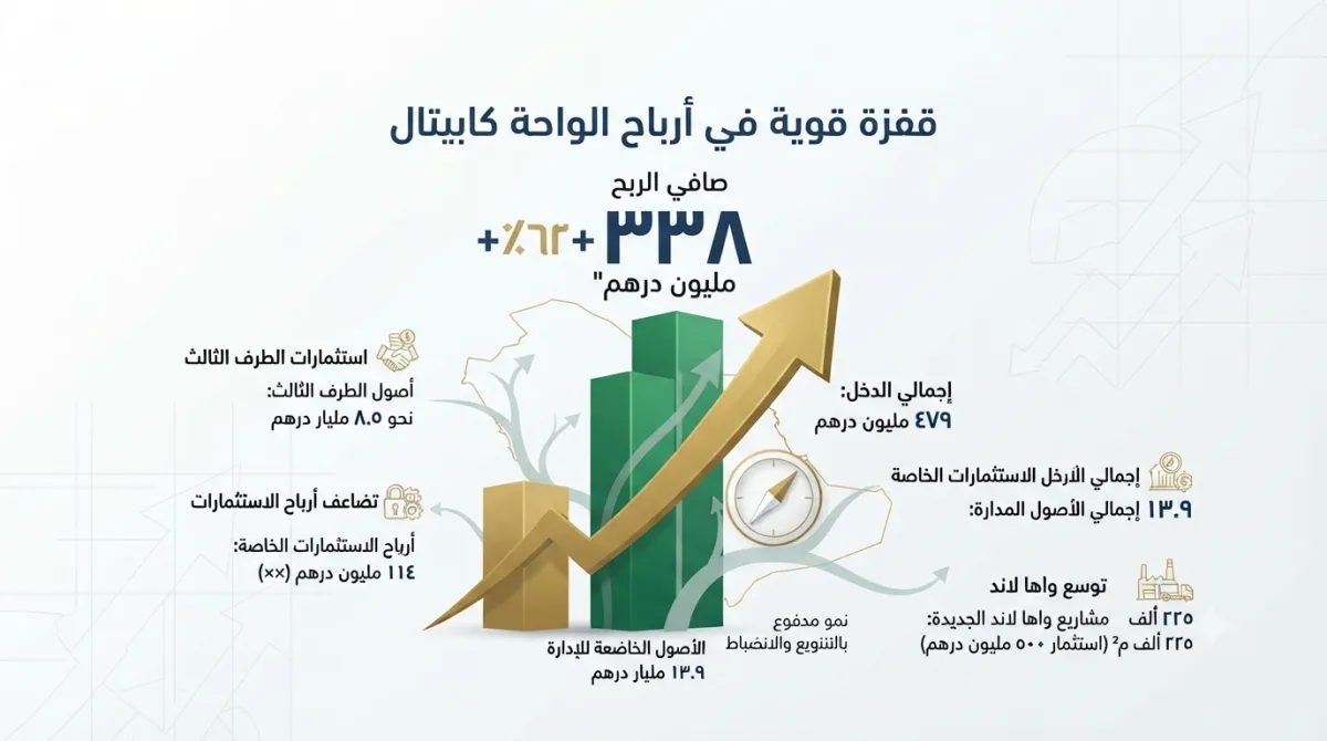 الواحة كابيتال: أرباح 338 مليون درهم في النصف الأول.. قفزة 62% تقودها استثمارات الطرف الثالث