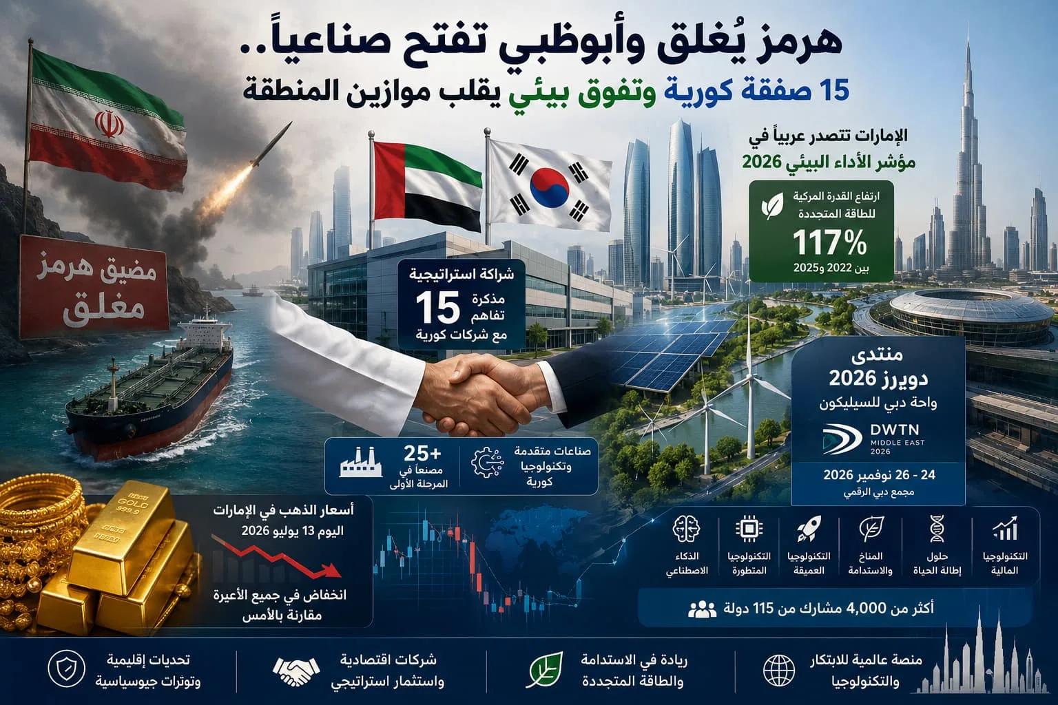 هرمز يُغلق وأبوظبي تفتح صناعياً.. 15 صفقة كورية وتفوق بيئي يقلب موازين المنطقة