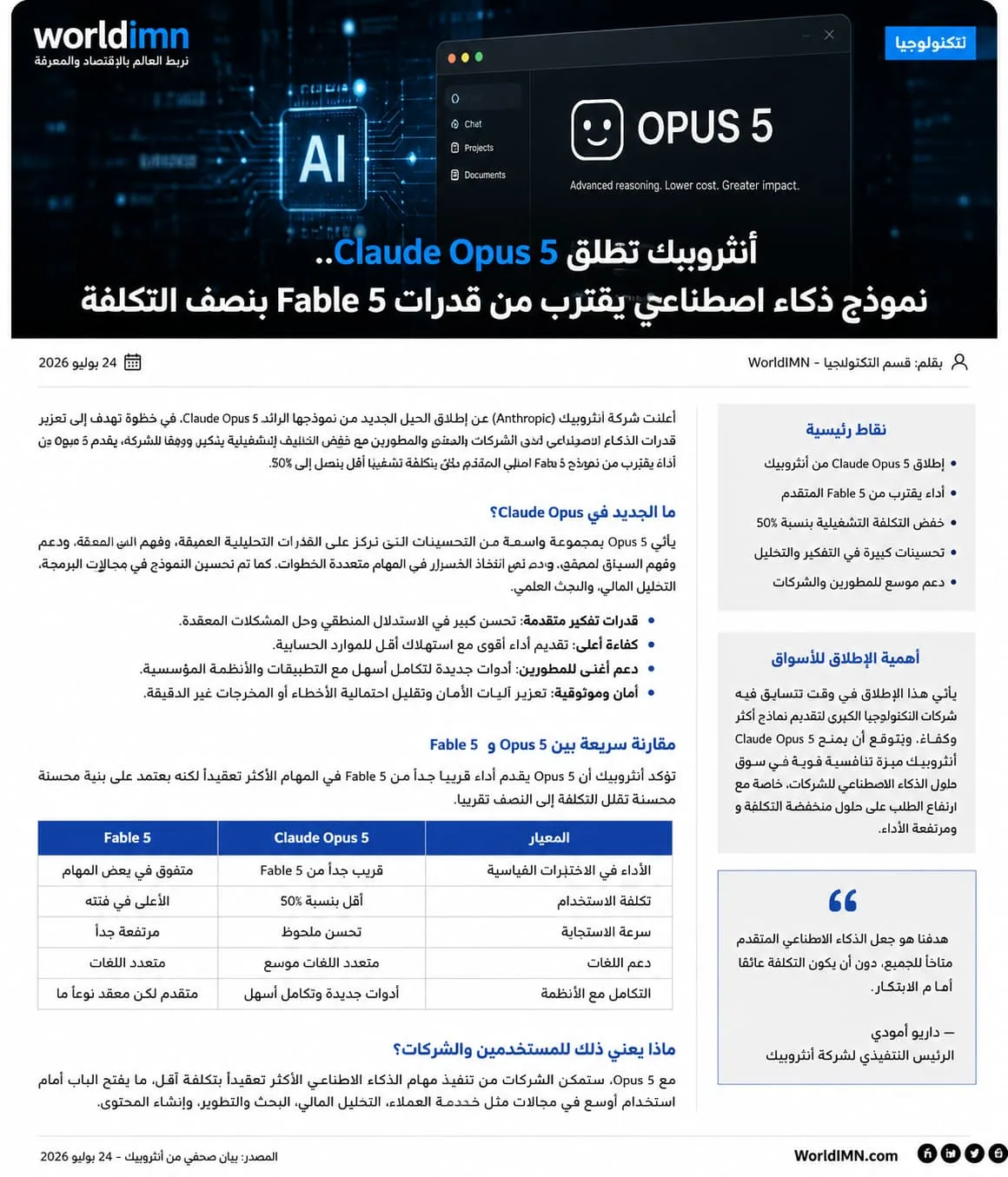 Anthropic تطلق Claude Opus 5.. جيل جديد من الذكاء الاصطناعي يرفع سقف المنافسة