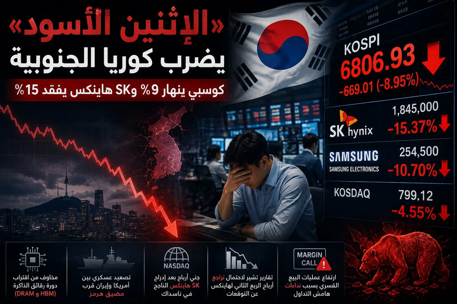 «الإثنين الأسود» يضرب كوريا الجنوبية.. كوسبي ينهار 9% وSK هاينكس يفقد 15%