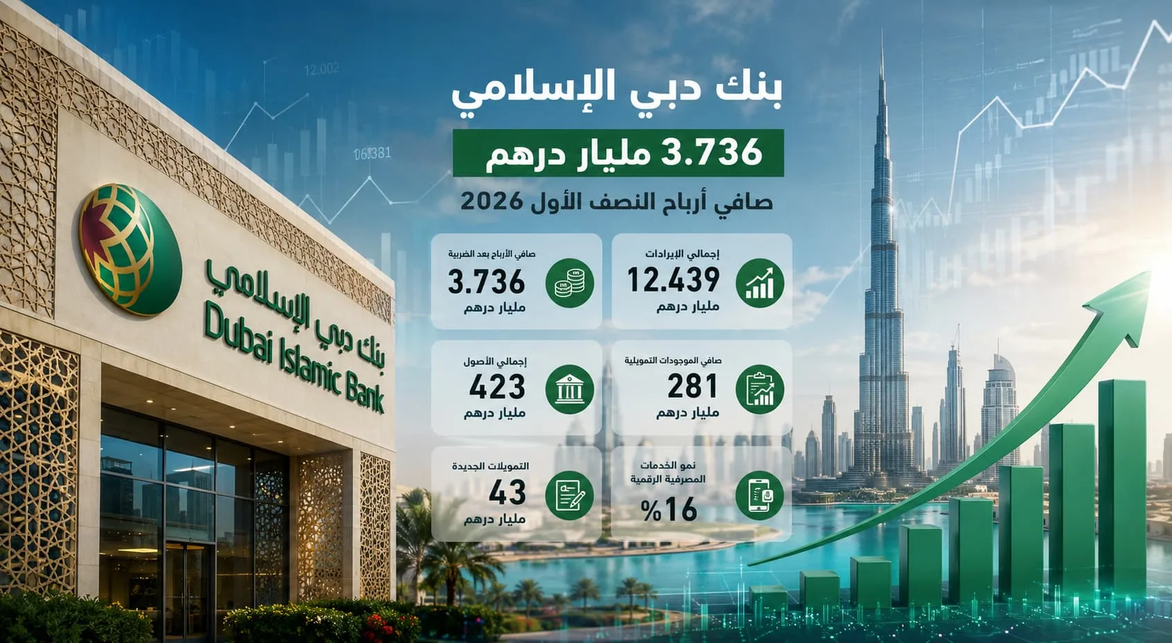 بنك دبي الإسلامي يحقق 3.736 مليار درهم أرباحاً صافية في النصف الأول 2026 والإيرادات ترتفع 10%