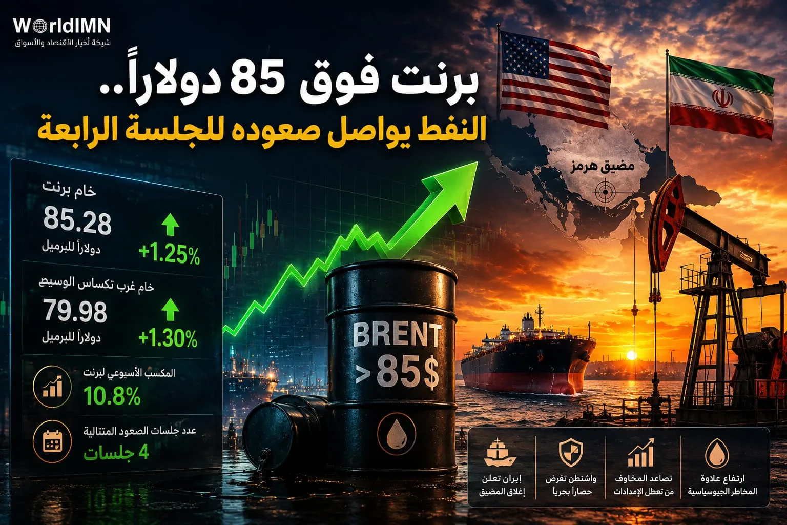 برنت فوق 85 دولاراً.. النفط يواصل صعوده للجلسة الرابعة