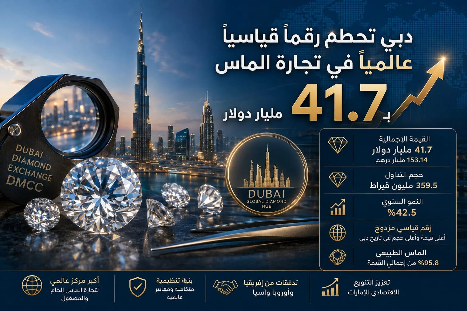 دبي تحطم رقماً قياسياً عالمياً في تجارة الماس بـ41.7 مليار دولار