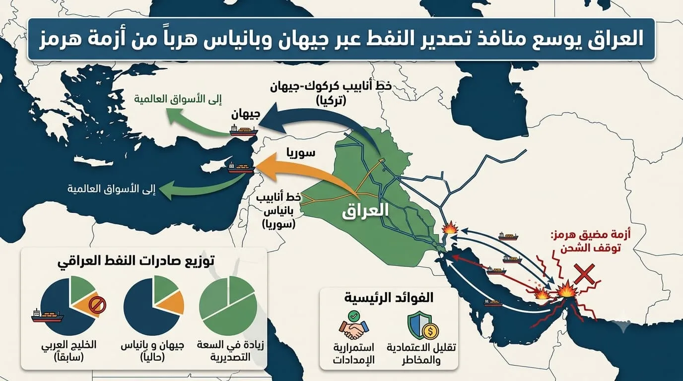 العراق يوسع منافذ تصدير النفط عبر جيهان وبانياس هرباً من أزمة هرمز