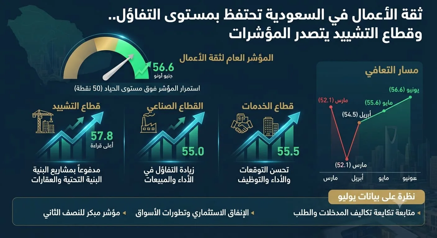 ثقة الأعمال في السعودية تحتفظ بمستوى التفاؤل.. وقطاع التشييد يتصدر المؤشرات