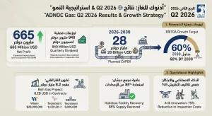 أدنوك للغاز تتجاوز توقعات الأرباح وتستثمر 28 مليار دولار.. هدف النمو يرتفع إلى 60%