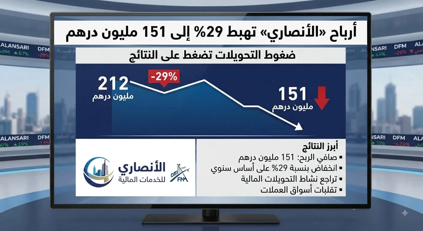أرباح «الأنصاري» تهبط 29% إلى 151 مليون درهم.. ضغوط التحويلات تضغط على النتائج