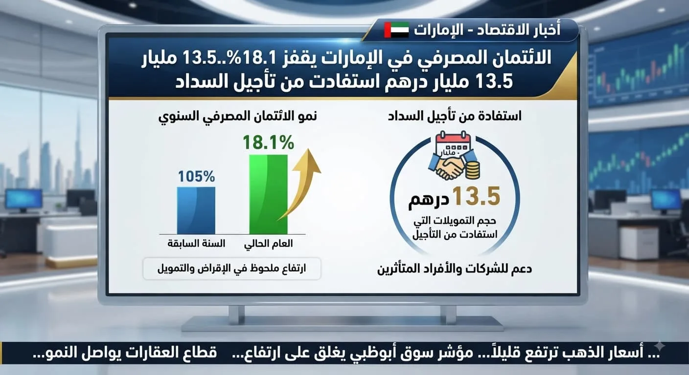 الائتمان المصرفي في الإمارات يقفز 18.1%.. 13.5 مليار درهم استفادت من تأجيل السداد