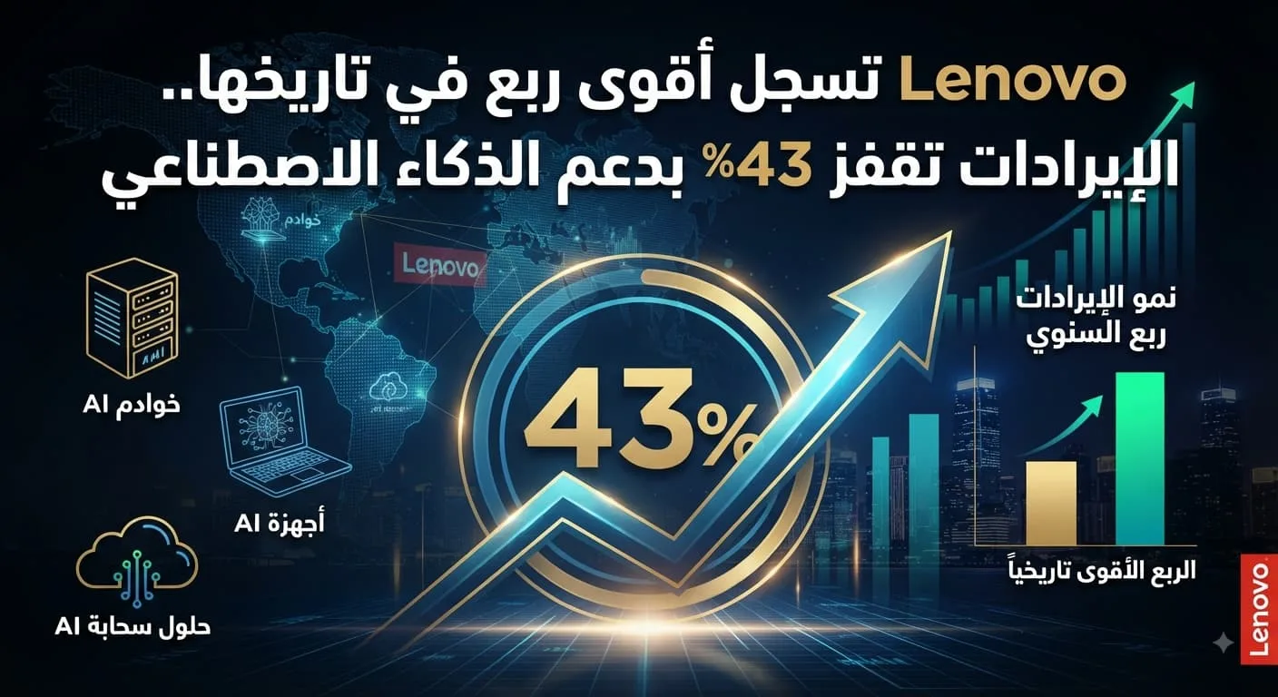 Lenovo تسجل أقوى ربع في تاريخها.. الإيرادات تقفز 43% بدعم الذكاء الاصطناعي