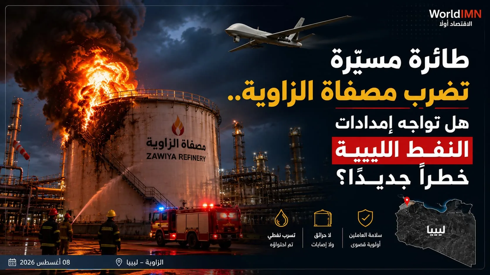 طائرة مسيّرة تضرب مصفاة الزاوية.. هل تواجه إمدادات النفط الليبية خطراً جديداً؟